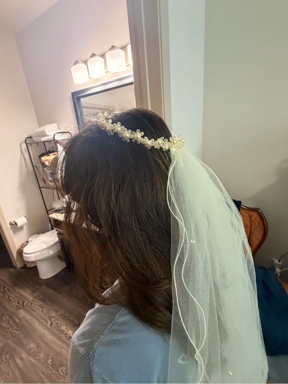 Ivory Pearl-Accented Bridal Veil with Decorative Tiara